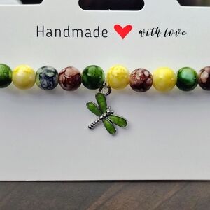 Handmade Beaded Bracelet with Dragonfly Charm